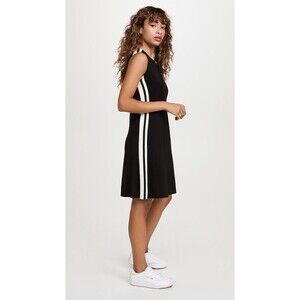 Norma Kamali Side Stripe Sleeveless Swing Dress Black White Stripe S Small